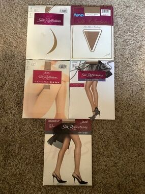 5 Pairs HANES Silk Reflections Control Top PANTYHOSE Size CD Nylons NEW Tan